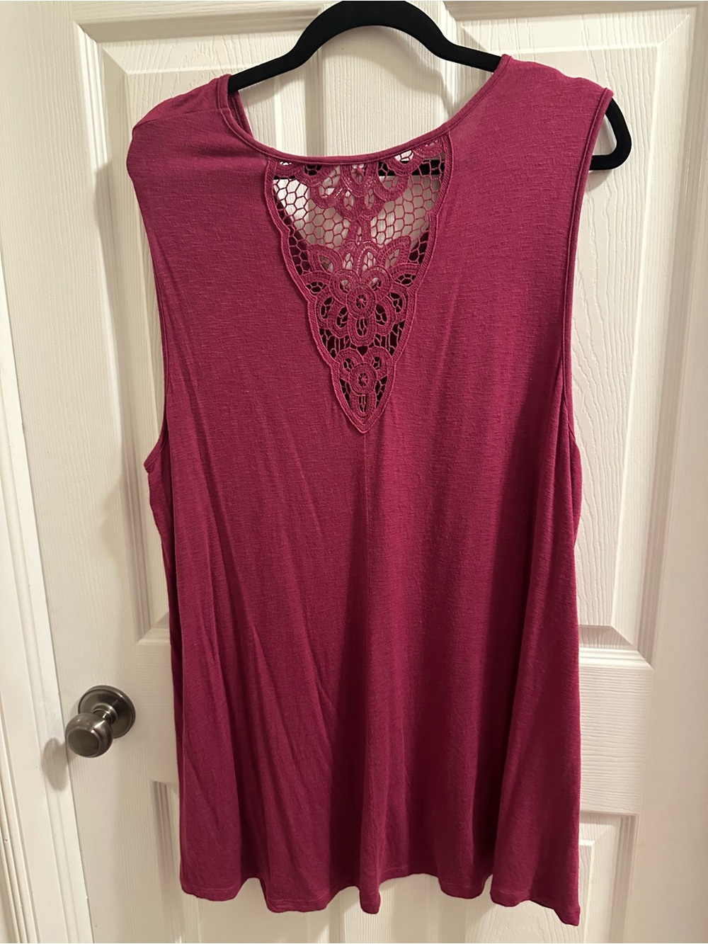 V-Neck Lace-Back Sleeveless Tank Top - Raspberry - Picture 2 of 5
